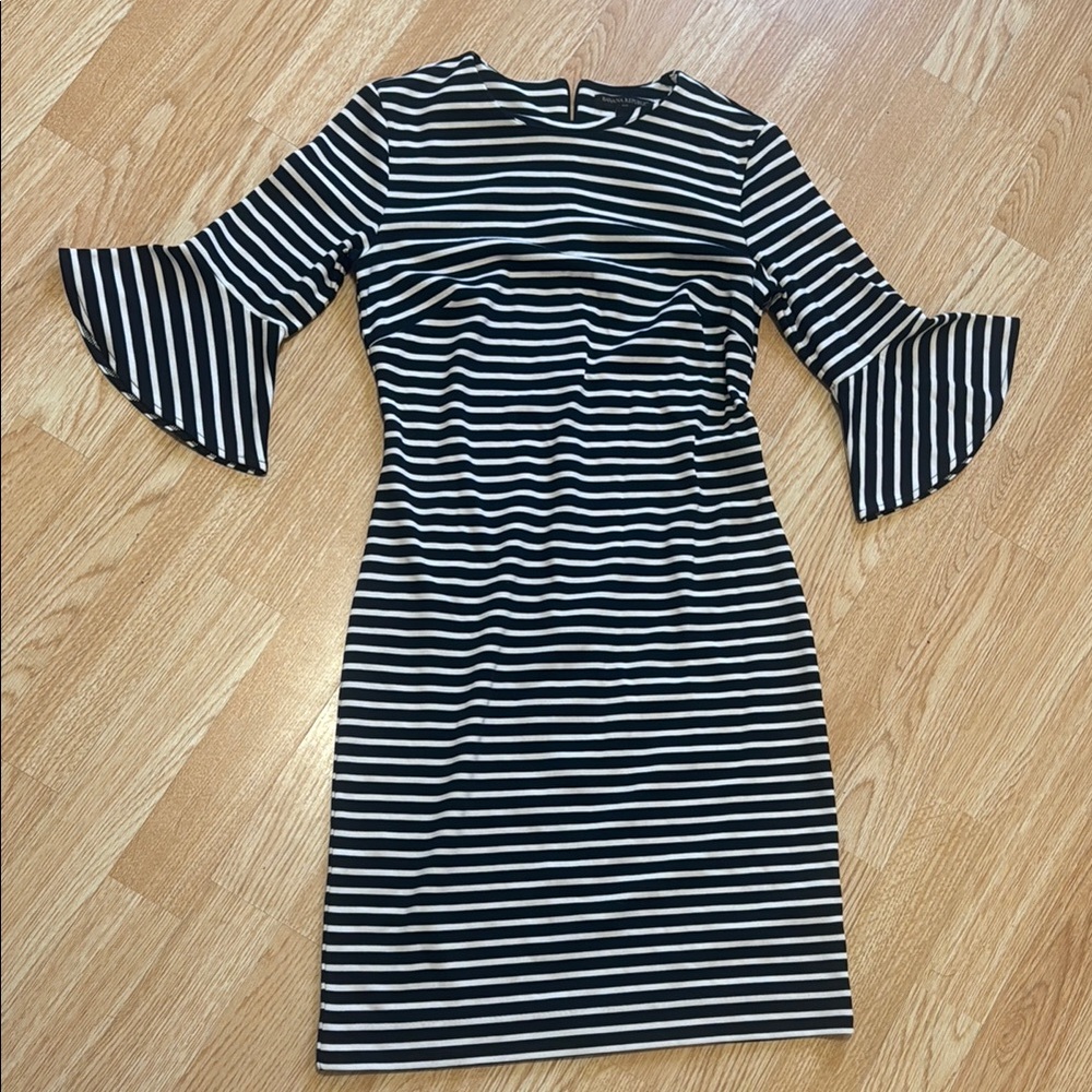 Banana Republic Black and White Ruffled Bell Sleeve Dress